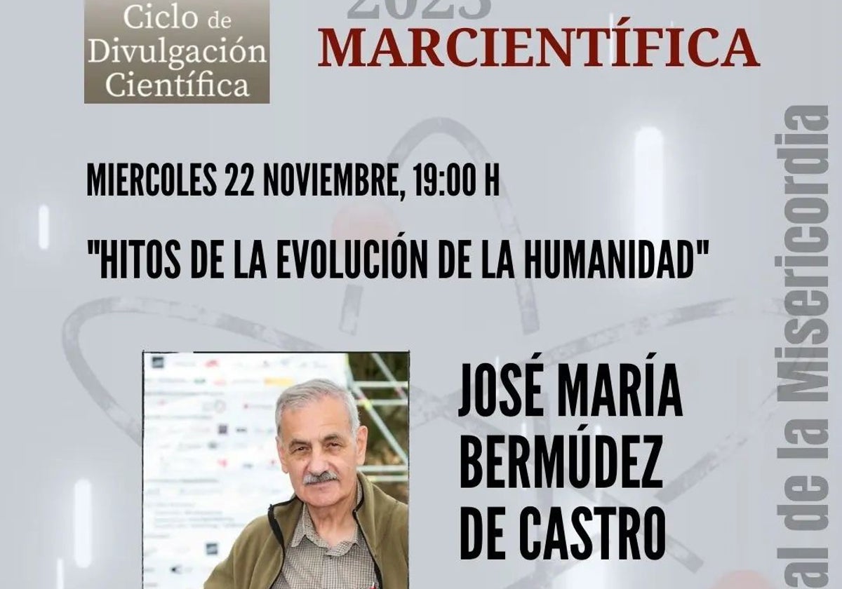 Cartel de la charla 'Hitos de la Evolución de la Humanidad'.