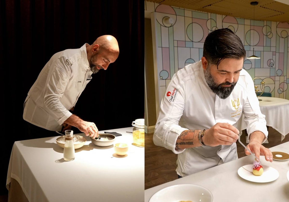 A la izquierda, Benito Gómez, del restaurante rondeño Bardal (dos Estrellas Michelín); a la derecha, Juanlu Fernández, del restaurante jerezano 'Lú, cocina y alma' (una Estrella Michelín).