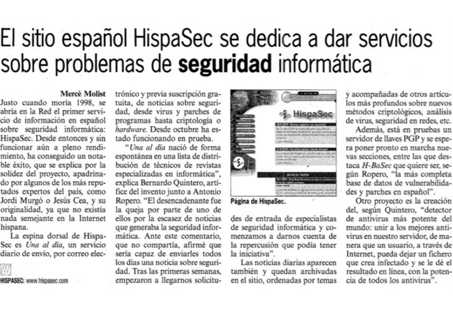 En esta noticia, Bernardo Quintero daba la idea que dio lugar a la creación de VirusTotal cinco años después.