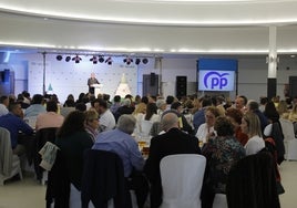 Elías Bendodo, durante su intervención en la comida de Navidad del PP malagueño.