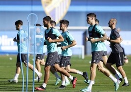 Los jugadores malaguistas, en un entrenamiento reciente en La Rosaleda.