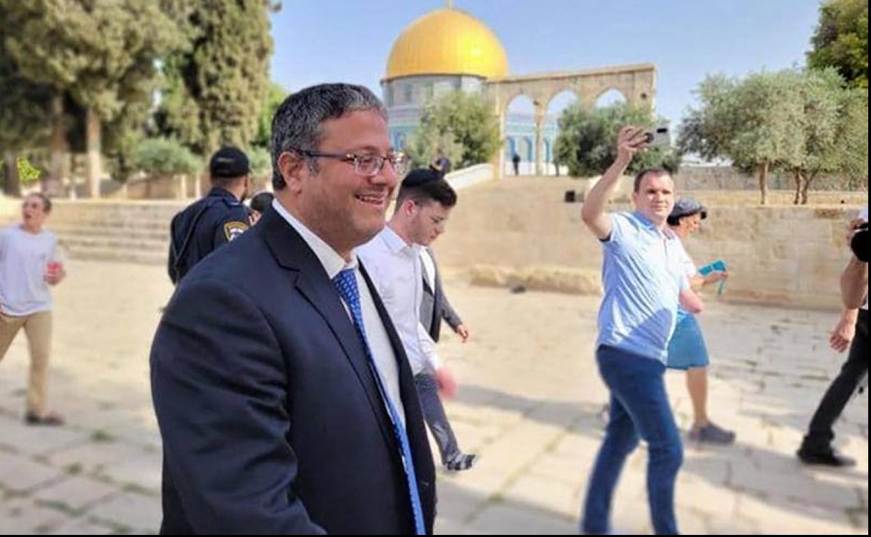 El ministro de Seguridad Nacional de Israel, Itamar Ben Gvir, este martes durante una visita a la Explanada de las Mezquitas de Jerusalén.