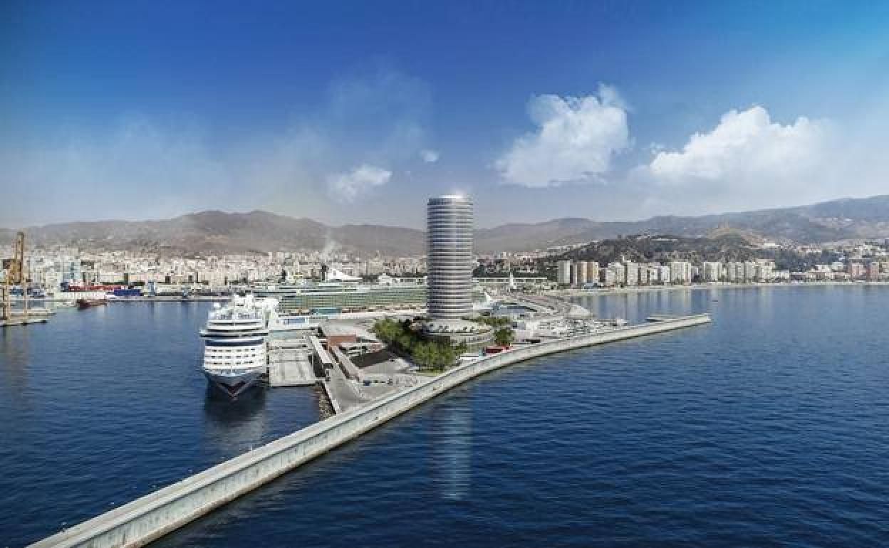 Proyecto hotelero previsto en la plataforma del dique de Levante. 