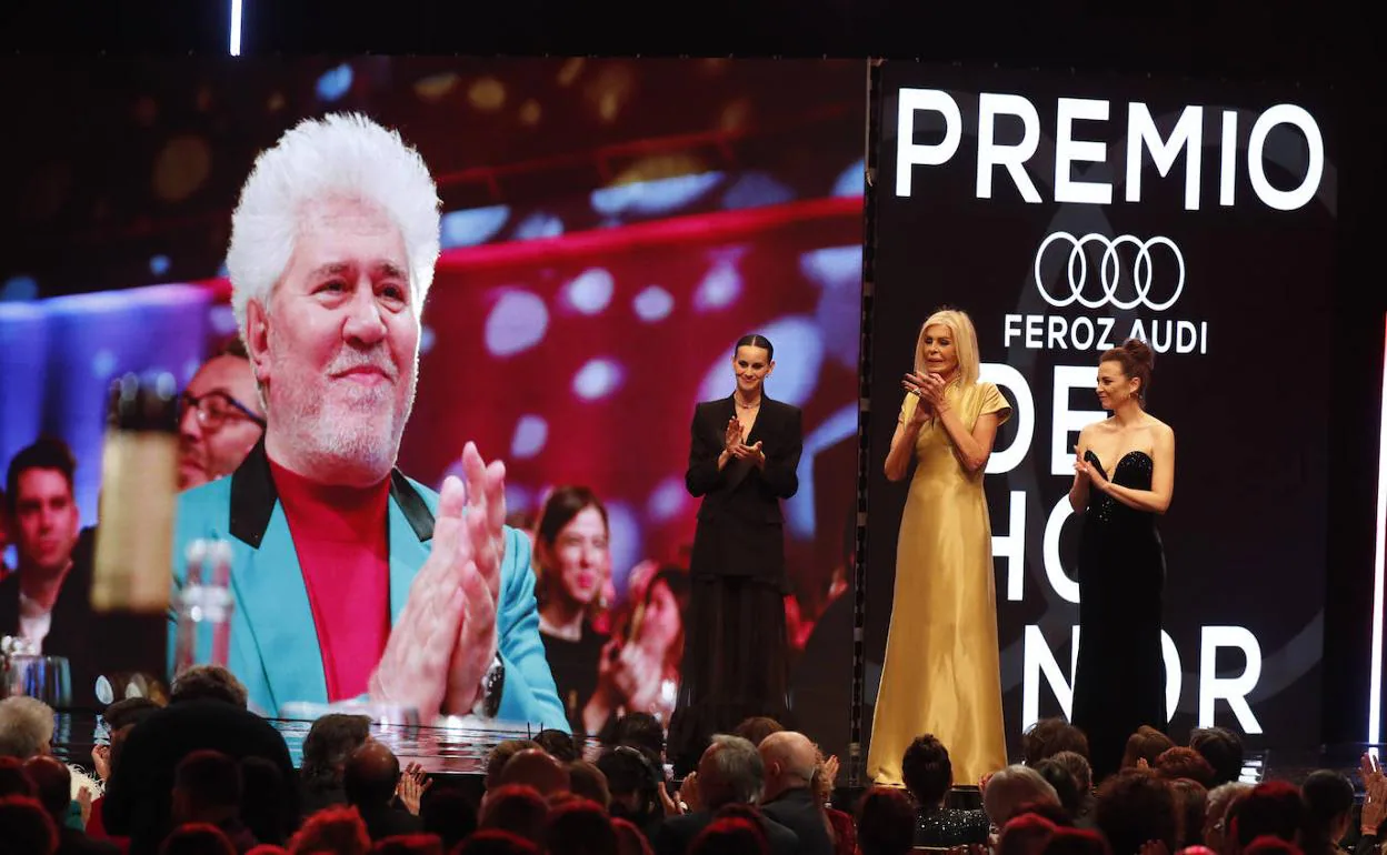 El director de cine Pedro Almodóvar, este sábado aplaudido en la gala de los Premios Feroz.