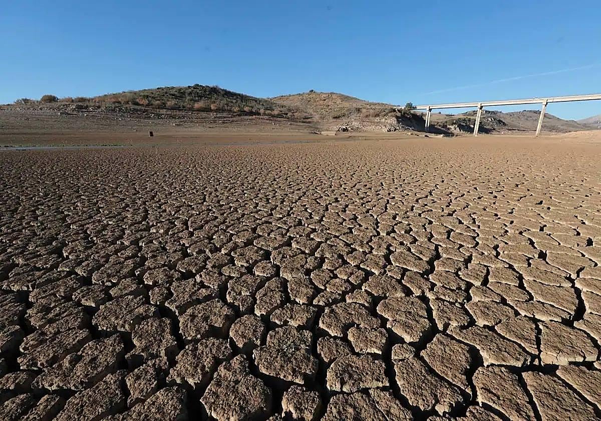 Grietas en el fondo del pantano del Conde del Guadalhorce.