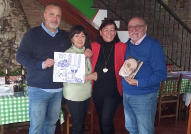 Ettore Stecchini, Vicki Flores, Alicia y Moncho Borrajo, con los dibujos realizados por el conocido humorista y escritor.