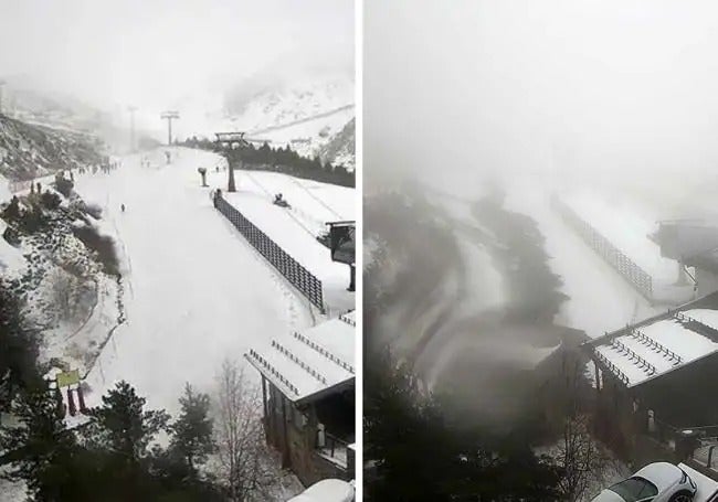 Antes y después de la rotura de la tubería en la pista del Río.