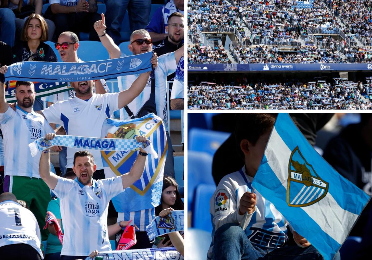 Imágenes de aficionados del Málaga en el estadio de La Rosaleda durante el último partido contra el Recreativo de Huelva.
