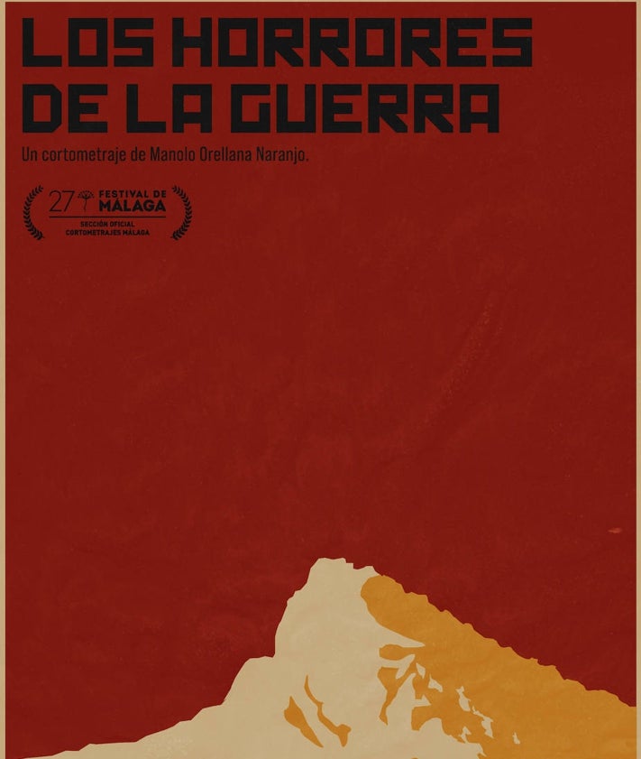 Imagen secundaria 2 - Un fotograma del corto 'Los horrores de la guerra'; el guionista y director Manolo Orellana, y el cartel anunciador del corto en el Festival de Málaga.