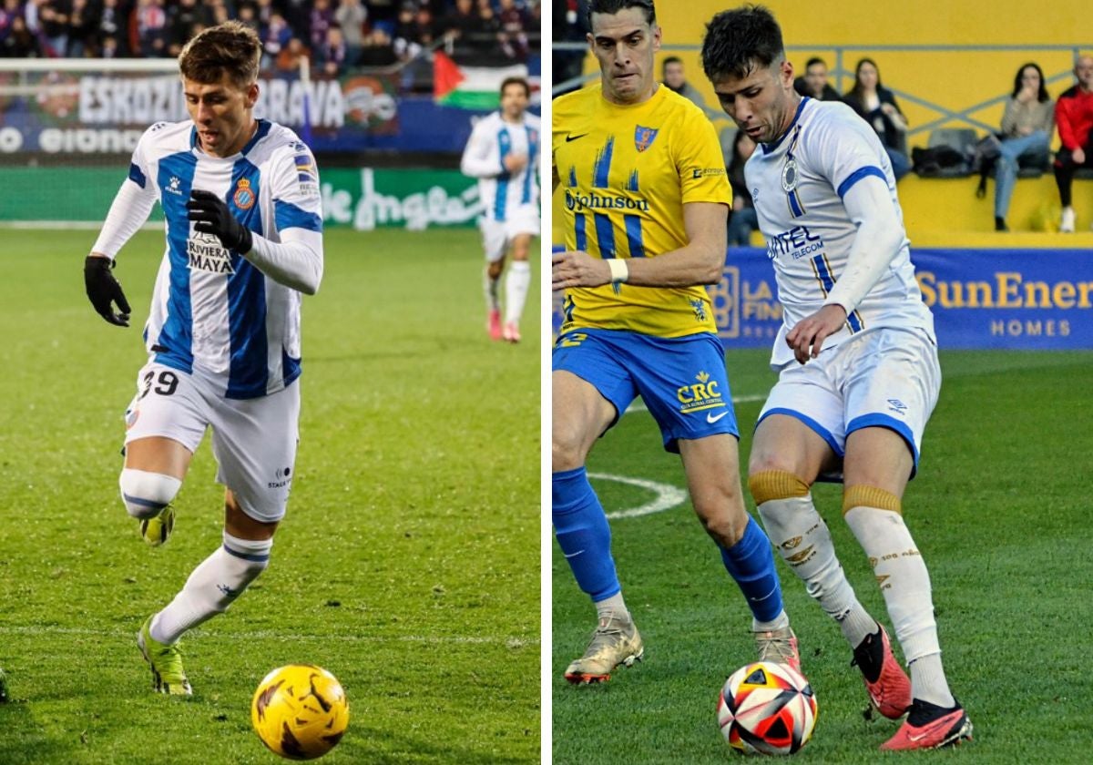 Gastón Vallés, con la camiseta del Espanyol y la del Vélez.