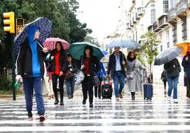 Foto tomada en la Alameda Principal, en Málaga, este sábado. La ciudad ha promediado 15 litros por metro cuadrado.