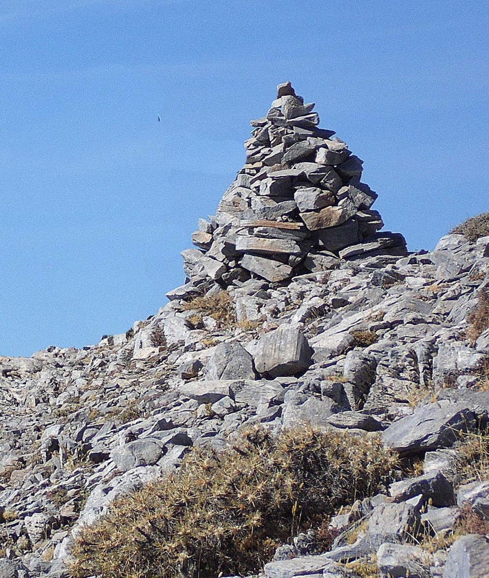 Imagen secundaria 2 - Arriba, un ratón de campo en La Maroma; abajo a la izquierda, pupas de hormigas, y a la derecha, un mojón de piedras en el sendero hacia el 'techo' Málaga.