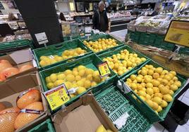 Zona de frutas y verduras de un supermercado.
