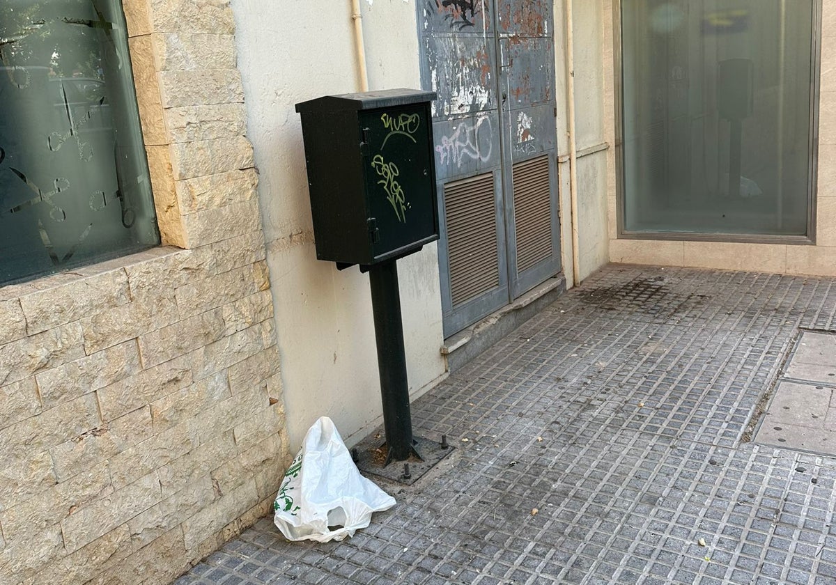 Basura fuera de los contenedores, además de pintadas.