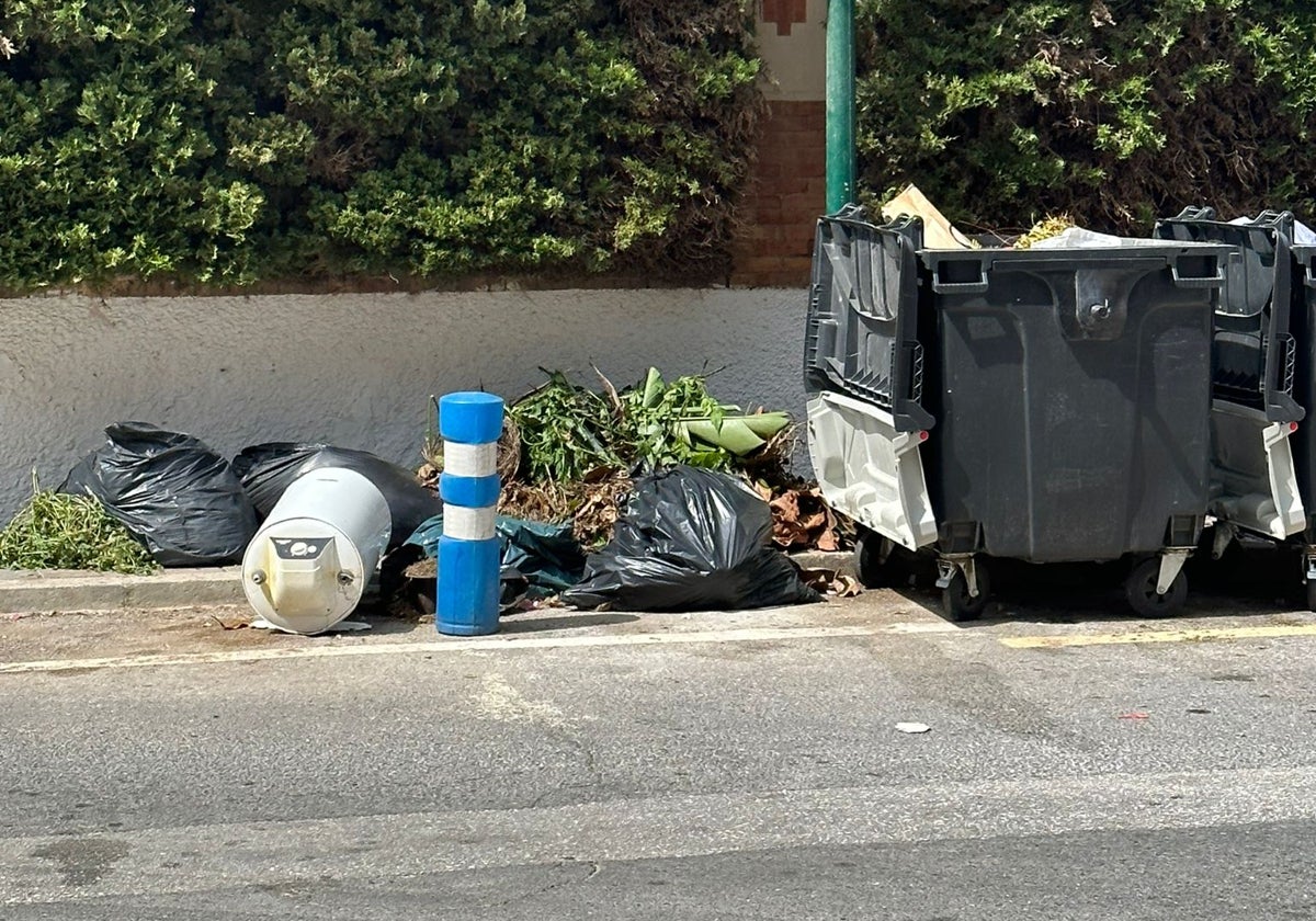 Basura fuera de los contenedores, además de brozas.