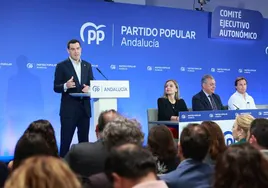 Juanma Moreno, durante su intervención ante la dirección del PP de Andalucía.