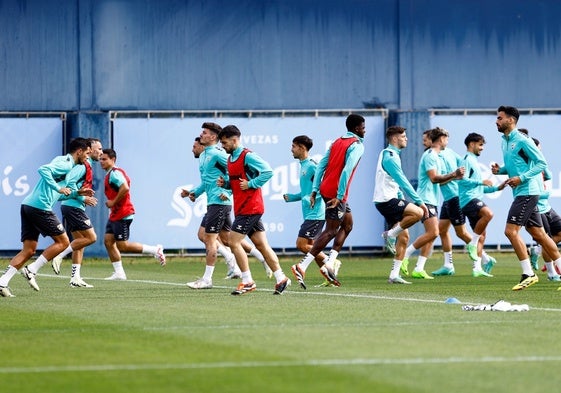 La plantilla, en la sesión de este miércoles.