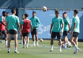 Jugadores del Málaga durante un entrenamiento de la semana.