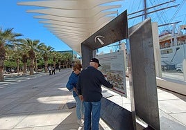 Visitantes a la exposición en el Palmeral del puerto de Málaga.