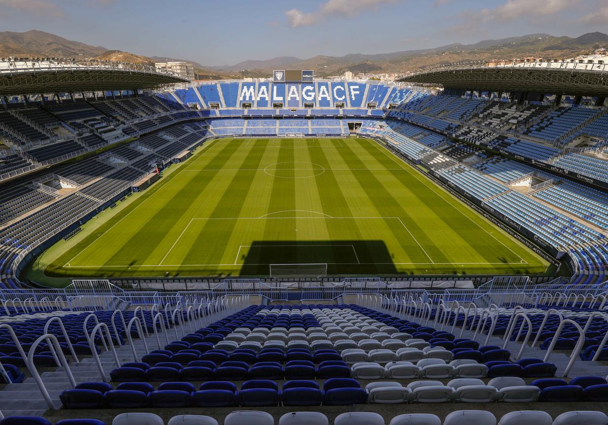 Panorámica del estadio de La Rosaleda, la casa del Málaga.