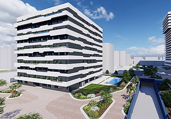 Recreación del hotel de diez plantas previsto a espaldas de las torres.