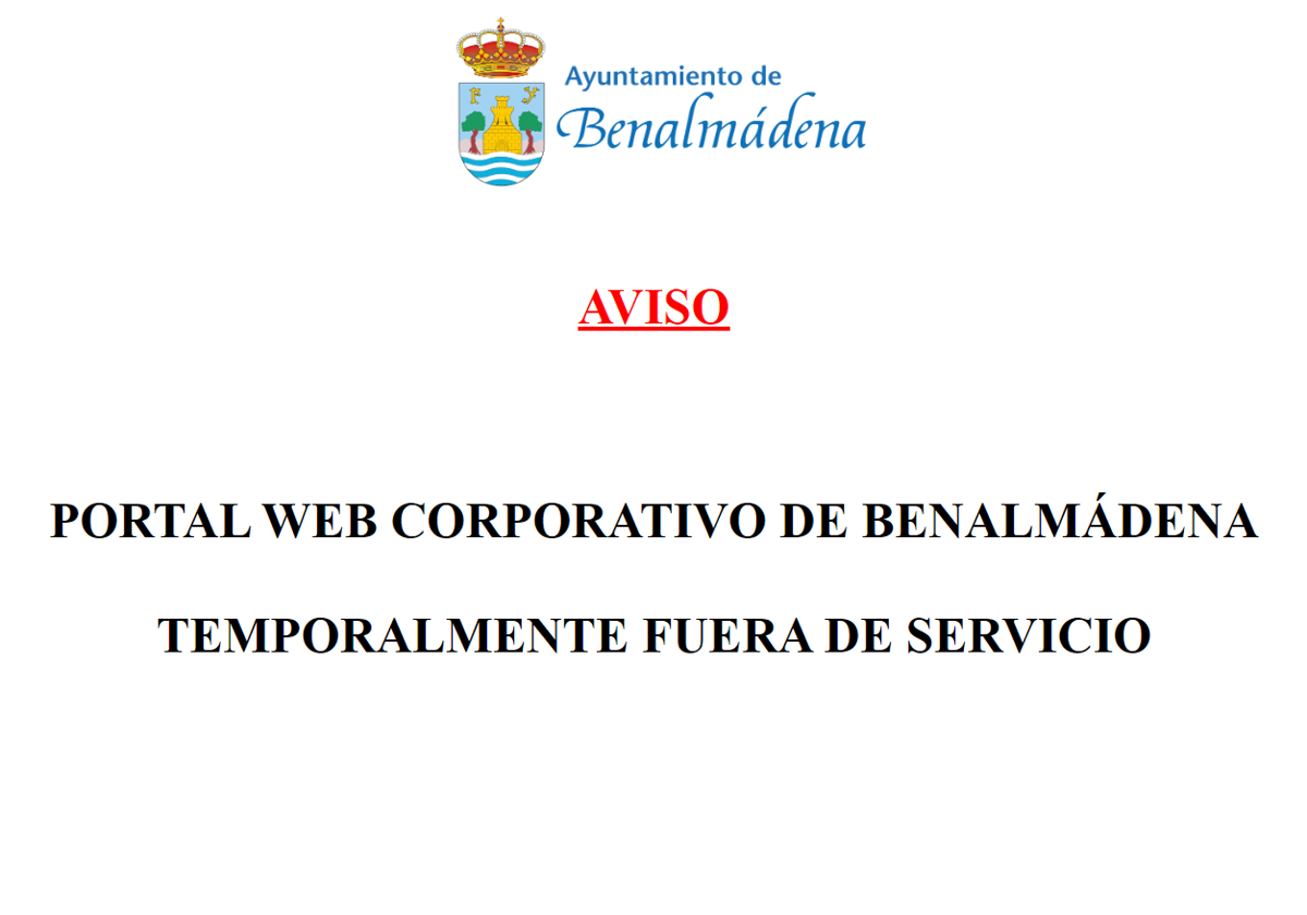 Aviso al cargar la web municipal.