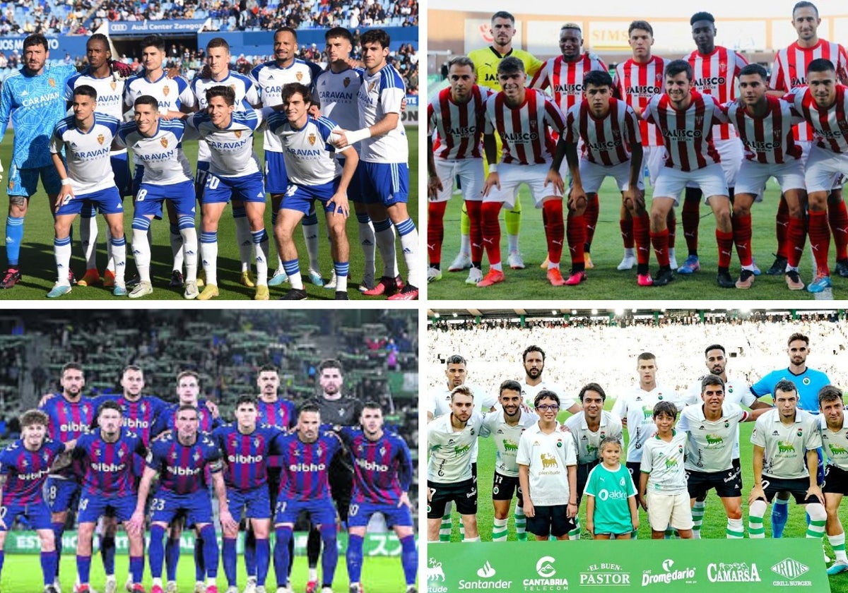 Los onces del Zaragoza, el Sporting, el Eibar y el Racing, cuatro de los equipos de Segunda.