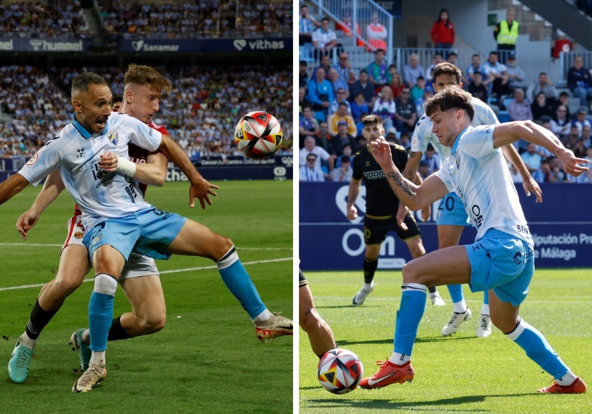 Ferreiro, en la ida de la final por el ascenso frente al Gimnástic, en La Rosaleda; y Avilés contra el Intercity.