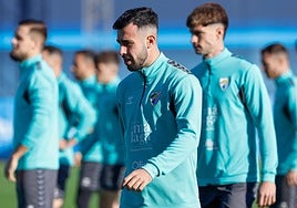 Carlos Puga, en un entrenamiento del Málaga esta temporada.