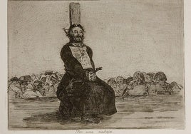 Ejecutado por garrote vil en un grabado de Goya en la serie Los desastres de la Guerra.