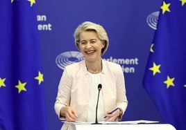 Ursula von der Leyen, presidenta de la Comisión Europea, ayer en Estrasburgo.