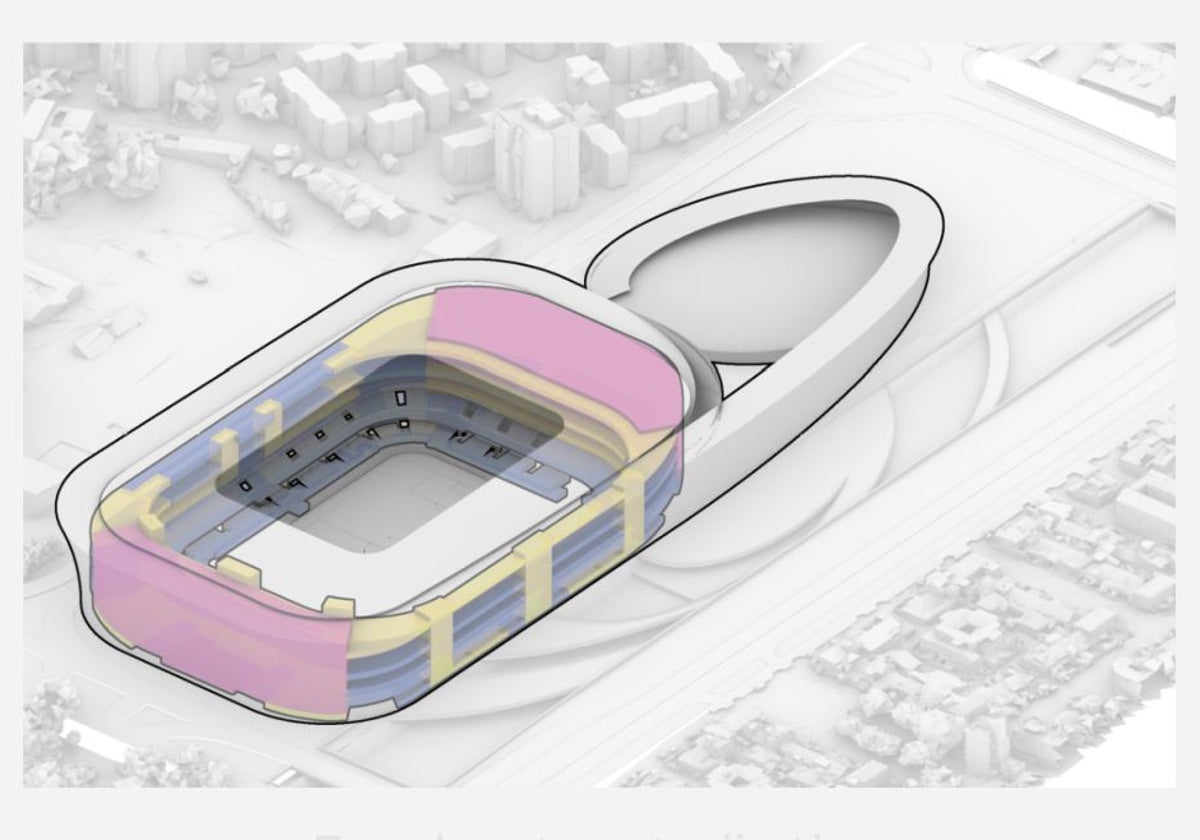 Recreación del futuro estadio de La Rosaleda en su proyecto base, sin techar.