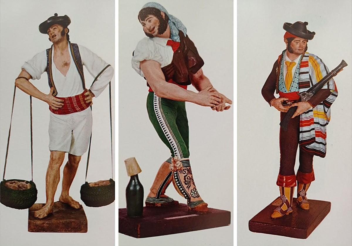 De izquieda a derecha, Cenachero; bailaor. José Vilches, y contrabandista.