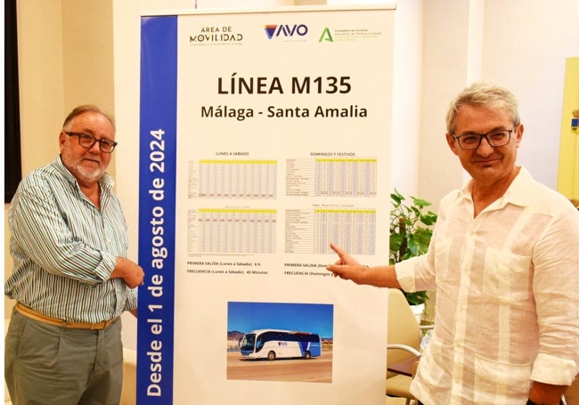 Joaquín Villanova y Antonio Vázquez Olmedo en la presentación de la mejora de la línea M-135.