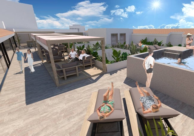 El hotel dispondrá de piscina y zona para tomar el sol en la azotea.