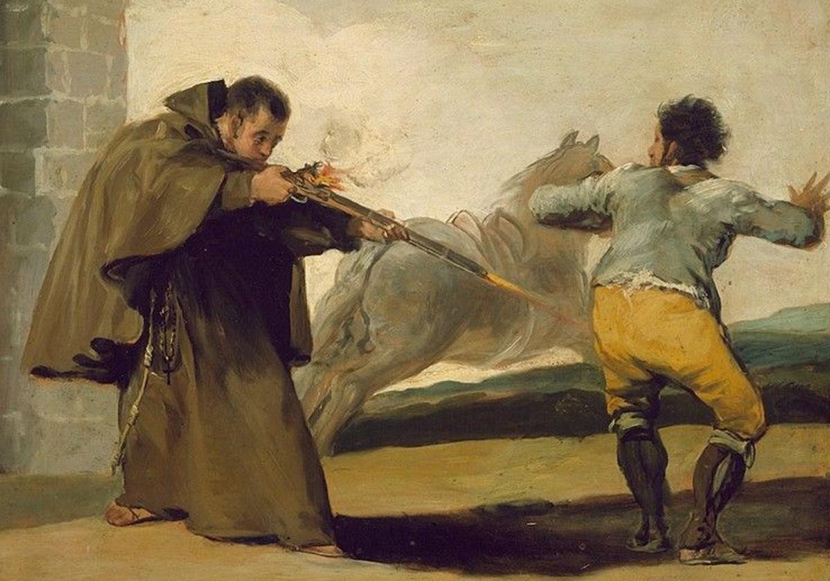 Fray Pedro de Zaldivia dispara contra un maragato por Francisco de Goya.