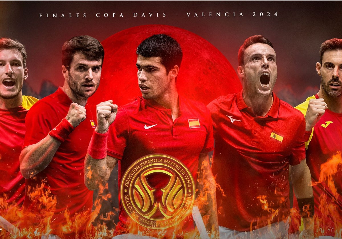 Pablo Carreño, Pedro Martínez, Carlos Alcaraz, Roberto Bautista y Marcel Granollers, que forman el equipo español de Copa Davis para la fase de grupos de Valencia.