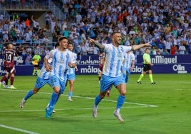 Dioni celebra su gol ante el Albacete.