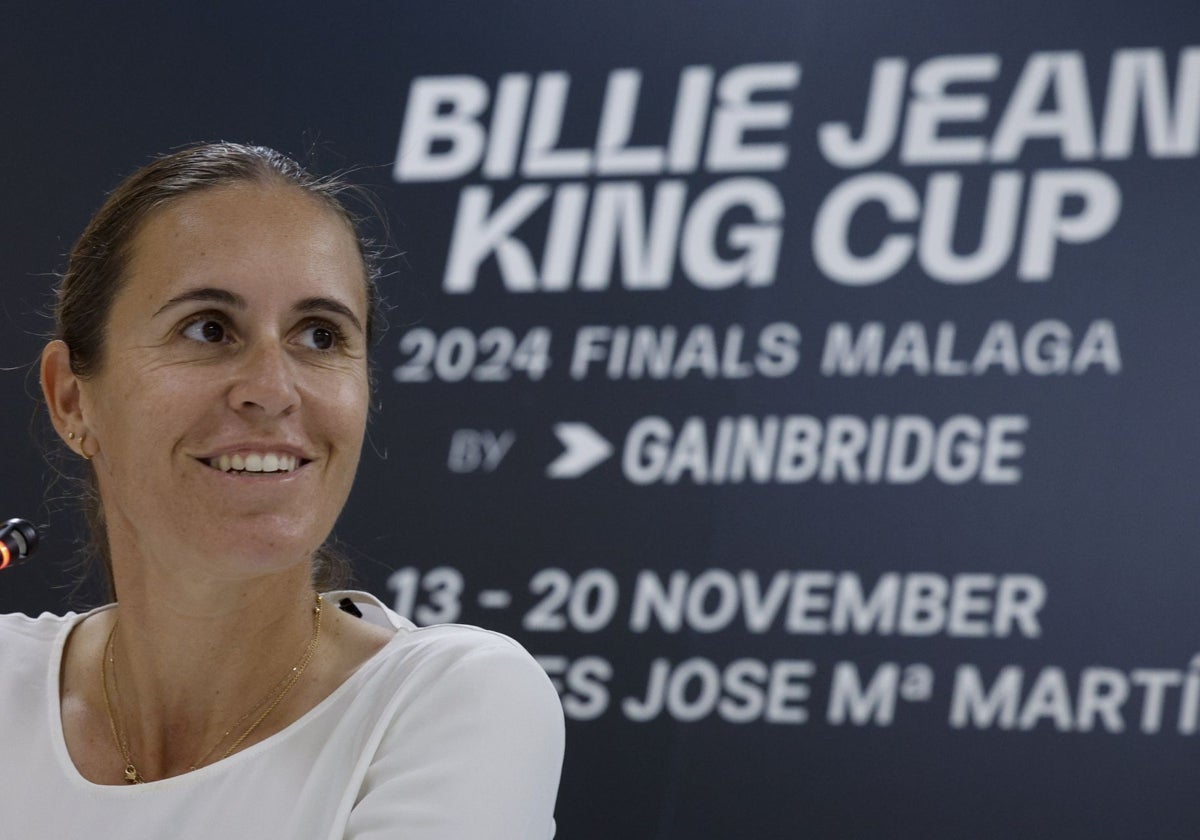 La capitana del equipo español de la Billie Jean King Cup, Anabel Medina, en la rueda de prensa ofrecida este viernes en Valencia.