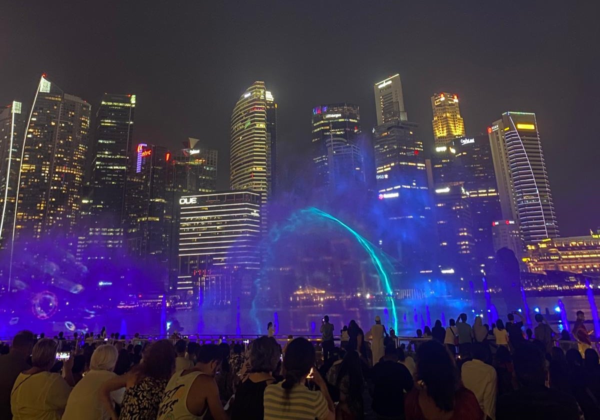 Espectáculo de luces en el Marina Bay de Singapur.