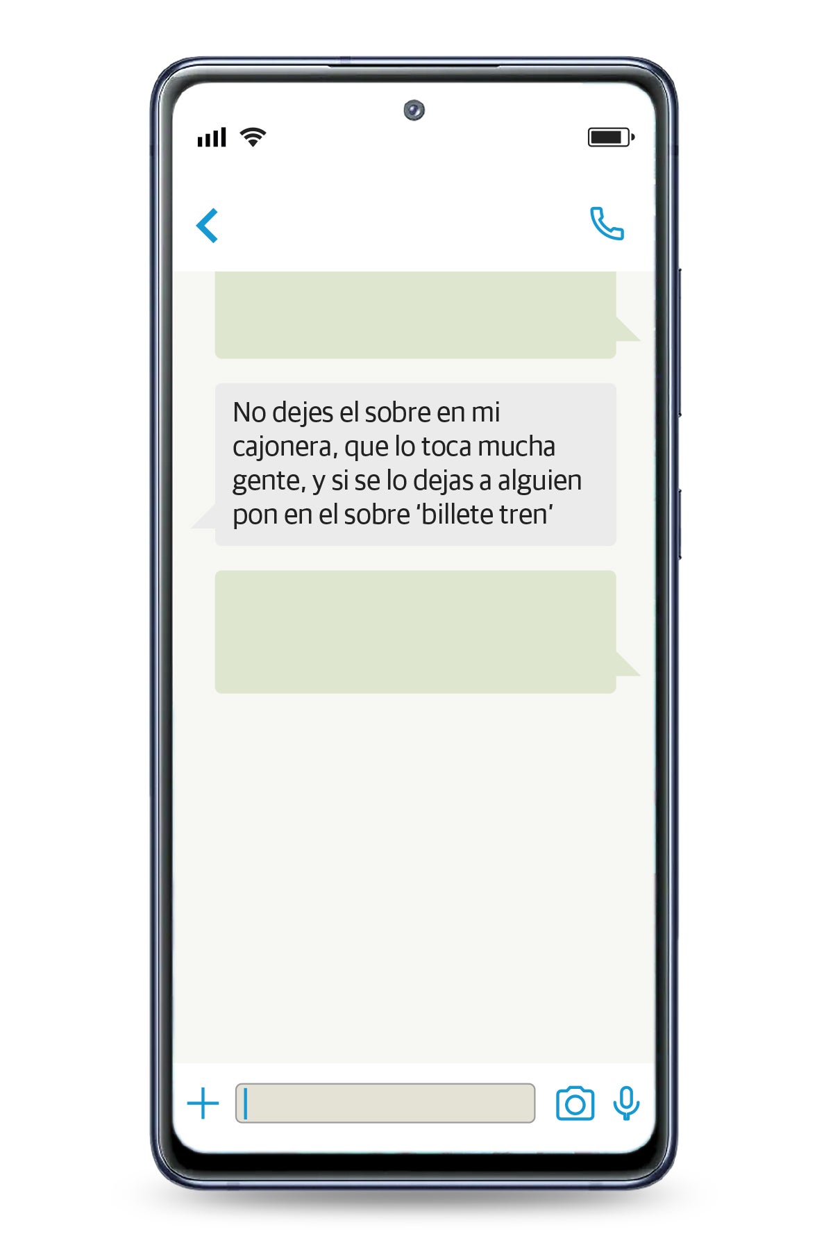 Recreación de algunos de los mensajes de J., agente ayudante de la AEAT investigado, captados en la aplicación WhatsApp instalada en un Samsung Galaxy s20.