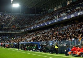 Panorámica de una grada de La Rosaleda en un duelo en los últimos meses.