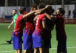 Jugadores del Torre del Mar celebran el gol de Ariza.