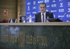 El administrador del Málaga, José María Muñoz, en la sala de prensa de La Rosaleda.