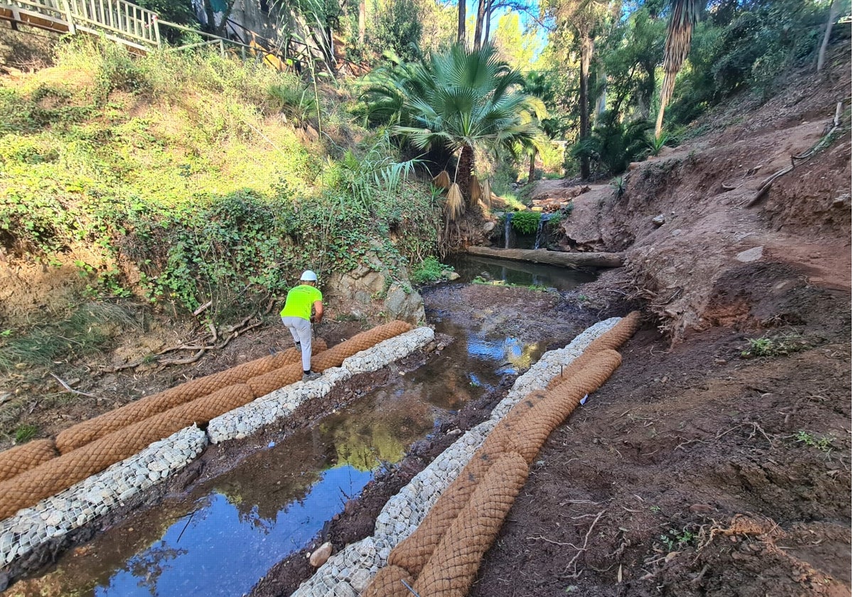 Imagen principal - Trabajos que se están realizando en el entorno del Parque de las Presas.