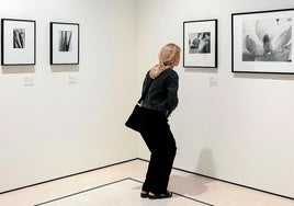 Una visitante contempla algunas de las obras de la muestra 'Esencias' en el Museo Carmen Thyssen Málaga.