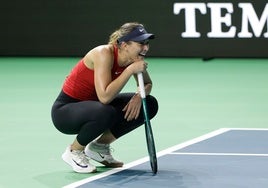 Paula Badosa, sonriente en un entrenamiento.