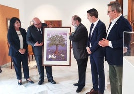 El pintor veleño, en la entrega de la reproducción de su obra en homenaje a María Zambrano.