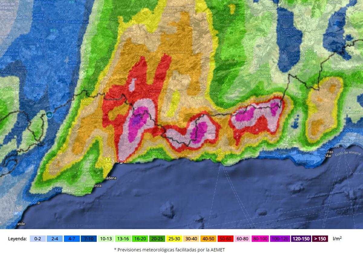 Aemet afina la predicción para mañana: estas son las zonas de Málaga donde puede llover más
