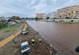 Operarios limpiando la zona del parque fluvial.